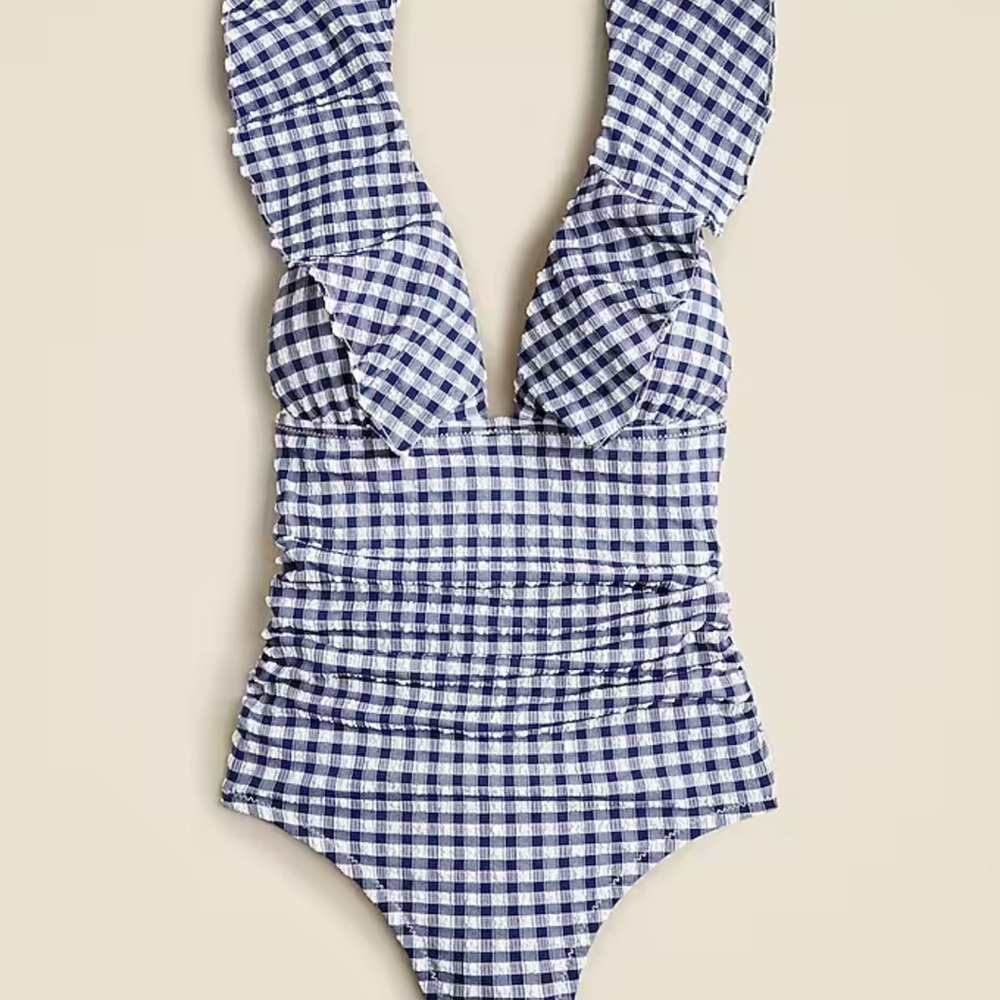 J. Crew Women's Blue Checkered One Piece Swimsuit